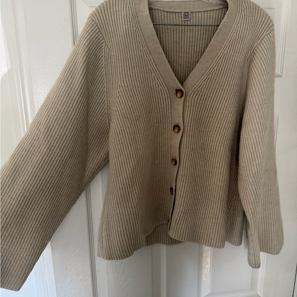 Women's Beige Toteme Cardigan Sweater - Picture 2 of 6